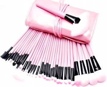 Zestaw 24 Profesjonalnych Pędzli Do Makijażu Etui Różowe