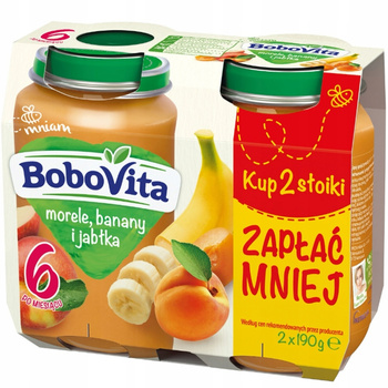 Bobovita Zdrowy Deser Dla Dzieci Po 6 Miesiącu Jabłka Banany Morele 2x190g