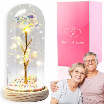 Wieczna Róża w Szkle Kryształowa Świecąca LED Prezent Dzień Babci i Dziadka