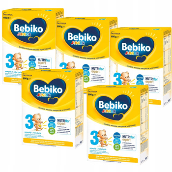 Bebiko Junior Nutriflor Expert 3 Mleko Powyżej 1 Roku 600g x 5 Kartonów