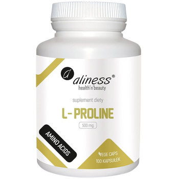 Aliness L-Proline 500mg Suplement Diety Aminokwas Skóra Włosy Kości 100 Kap