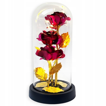 Wieczna Róża w Szkle Kryształowa Świecąca LED Prezent Na Święta Różowa CZ05