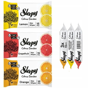Sleepy Citrus Garden Odświeżające Chusteczki Nawilżane Cytrynowe 3x15szt