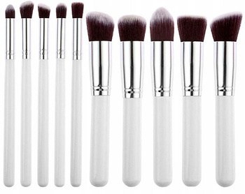 Zestaw Profesjonalnych Pędzli Do Makijażu Biało Srebrne 10 Sztuk