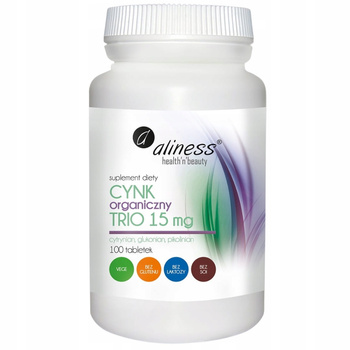 Aliness Cynk Organiczny Trio 15mg Cytrynian Suplement Odporność 100 Kaps