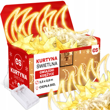 CoolStaff Kurtyna Świetlna Lampki LED x 300 Świąteczna Księżyce Gwiazdki 3,5m x 0,8m