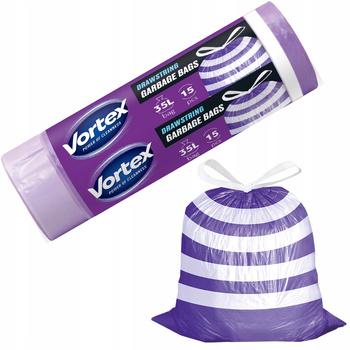 Vortex Worki Na Śmieci Mocne Biało Fioletowe z Taśmą Ściągającą 35L 15 Szt