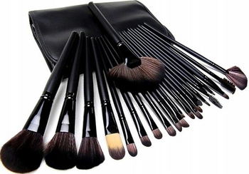 Zestaw 24 Profesjonalnych Pędzli Do Makijażu Etui Czarne