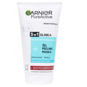 Garnier Czysta Skóra Żel Do Mycia Twarzy 3w1 Peeling Maska Glinka 150 ml