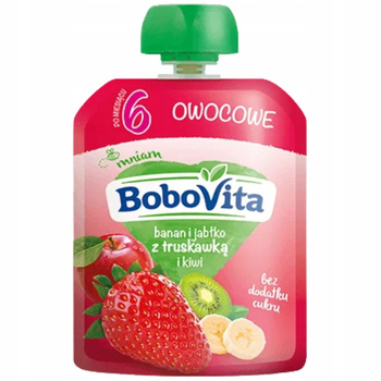 Bobovita Owocowy Mus Dla Dzieci Banan Jabłko Truskawka Po 6 Miesiącu 80g