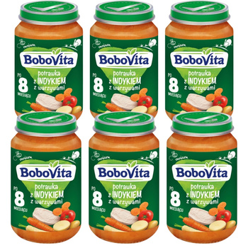 Bobovita Obiadek Słoiczek Indyk z Warzywami Po 8 Miesiącu Zgrzewka 190g x 6