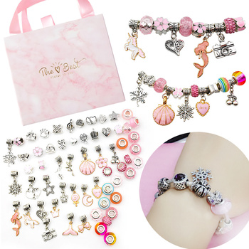 Zestaw Charms 63 Elementów Koralików Biżuterii Dla Dzieci 3 Bransoletki