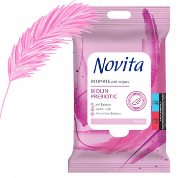 Novita Biolin Chusteczki Do Higieny Intymnej z Prebiotykiem pH 15 Sztuk