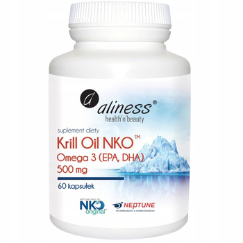 Aliness Krill Oil NKO Omega 3 EPA DHA 500mg Astaksantyna Suplement 60 Kaps