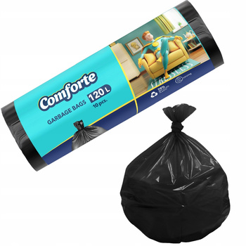 Comforte Worki Na Śmieci Mocne Czarne Uniwersalne LDPE 120L 10 Sztuk