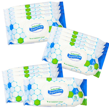 Superfresh Nawilżane Chusteczki Antybakteryjne Odświeżające Karton 12x72szt