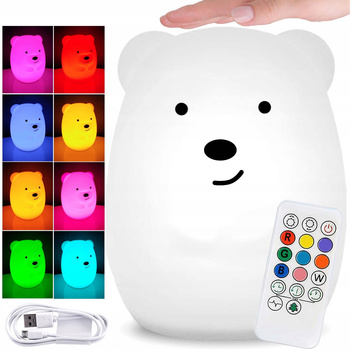 CoolStaff Lampka LED Nocna Mi艣 Silikonowa Sterowana Dotykiem Pilotem Kolorowe 艢wiat艂o