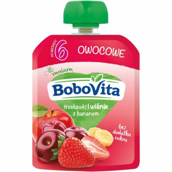 Bobovita Owocowy Mus Dla Dzieci Truskawka Wiśnia Banan Po 6 Miesiącu 80g