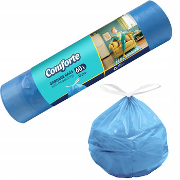 Comforte Worki Na Śmieci z Taśmą Ściągającą Mocne Niebieskie 60L 15 Sztuk