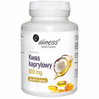 Aliness Kwas Kaprylowy 600mg Olej MCT z Kokosa Suplement Energia 90 Kaps