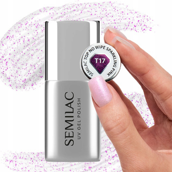 Semilac Top No Wipe Sparkling Pink T17 Z Różowymi Drobinkami Brokatem 7ml