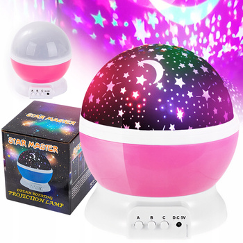 Projektor Gwiazd Rzutnik Lampka Nocna Dla Dzieci Kopuła Obrotowa 360 Różowa