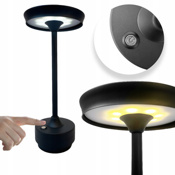 CoolStaff Lampka Bezprzewodowa LED Nocna Dotykowa Metalowa Czarna Nowoczesna USB