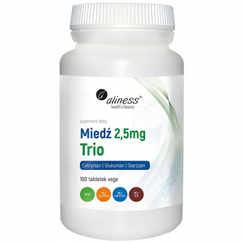 Aliness Miedź 2,5mg Trio Suplement Diety Odporność Włosy Skóra 100 Kaps