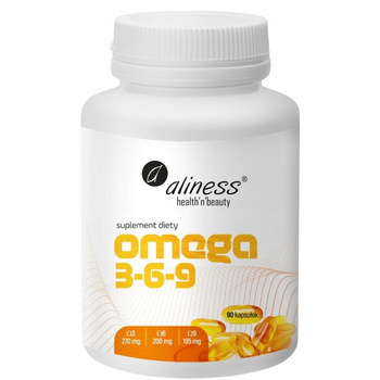 Aliness Omega 3-6-9 Olej Lniany DHA EPA Mózg Serce Cholesterol 90 Kapsułek