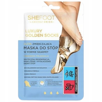 SheFoot Złota Zmiękczająca Maska Do Stóp 2 Skarpetki Regeneracja Nawilżenie