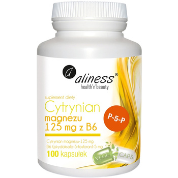 Aliness Cytrynian Magnezu 125 mg z Witaminą B6 Suplement Diety 100 Kapsułek