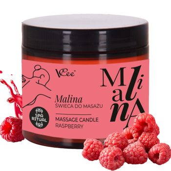 VCee Świeca Do Masażu Na Bazie Oleju Kokosowego i Masła Shea Malinowa 80g