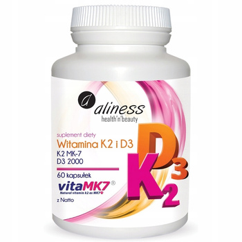 Aliness Witamina K2 MK7 100 µg z Natto + D3 Suplement Diety 60 Kapsułek
