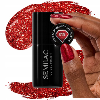 Semilac Lakier Hybrydowy Do Paznokci Burgundy Red Glitter 318 Czerwony 7ml