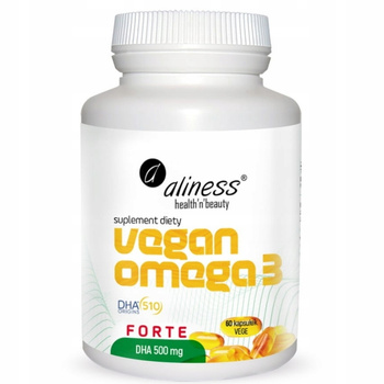 Aliness Vegan Omega 3 Forte DHA 500 mg Algi Morskie Wzrok Mózg 60 Kapsułek