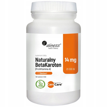 Aliness BetaKaroten 14mg Prowitamina A Suplement Diety Wzrok Skóra 100 Kaps