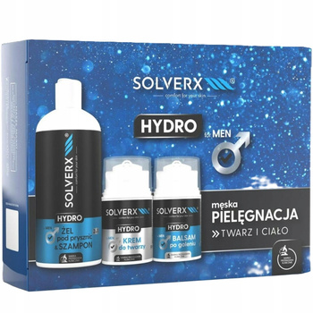 SOLVERX MEN HYDRO Zestaw Prezentowy 3 Kosmetyków Męskich Żel Krem Balsam