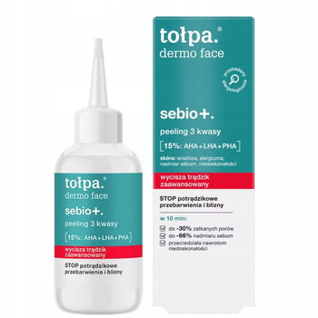 Tołpa Sebio+ Peeling 3 Kwasy 15% AHA LHA PHA Wycisza Trądzik Blizny 50ml