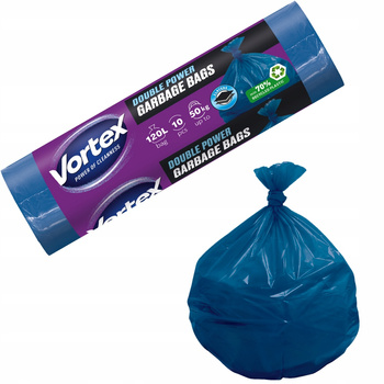 Vortex Duble Power Worki Na Śmieci Mocne Niebieskie Dwuwarstwowe 120L 10Szt