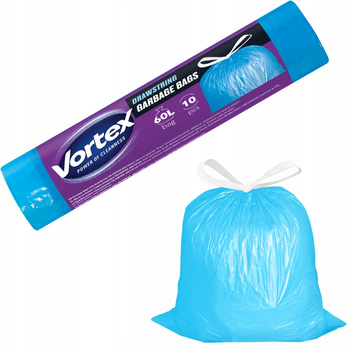Vortex Worki Na 艢mieci z Ta艣m膮 艢ci膮gaj膮c膮 Niebieskie Uniwersalne 60L 10 Szt
