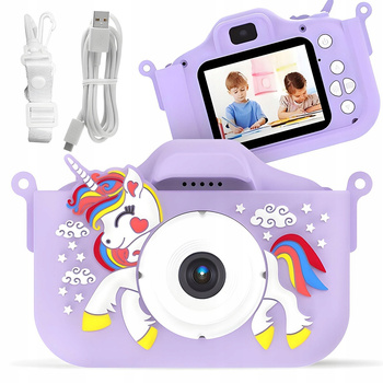Aparat Cyfrowy Dla Dzieci 40MPX Kamera Gry + Smycz Fioletowy Jednorożec