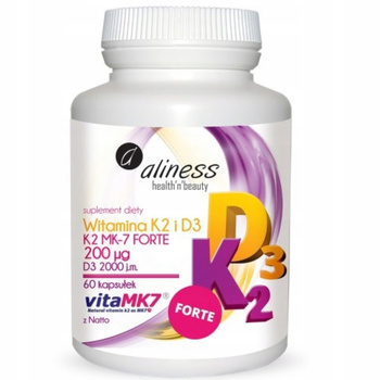 Aliness Witamina K2 MK-7 200 µg z Natto + D3 Suplement Diety 60 Kapsułek