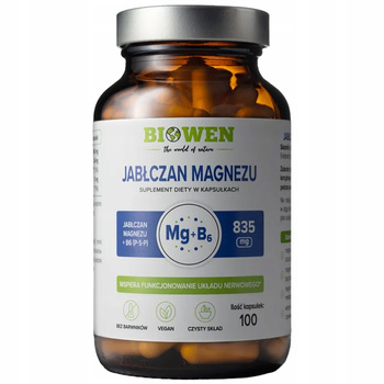 Biowen Jabłczan Magnezu + Witamina B6 835mg Suplement Diety 100 Kapsułek