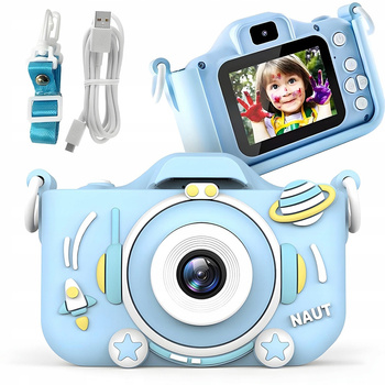 Aparat Cyfrowy Dla Dzieci 40MPX Kamera Gry + Smycz Niebieski Astronauta