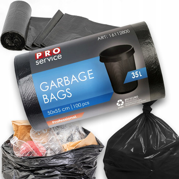 PRO Service Worki Na Śmieci Mocne Czarne Uniwersalne LDPE 35L 100 Sztuk