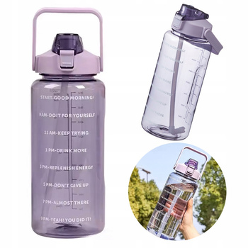 Butelka Na Siłownię Motywacyjna Bidon Na Wodę 2000ml z Ustnikiem Rurką 2L FIOLETOWA