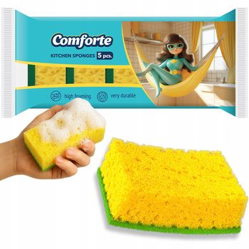 Comforte Gąbki Kuchenne Do Mycia Naczyń Zmywak Lekkie Dwustronne 5 Sztuk