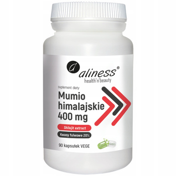 Aliness Mumio Himalajskie Shilajit 400 Odporność Odmłodzenie Pamięć 90 Kaps
