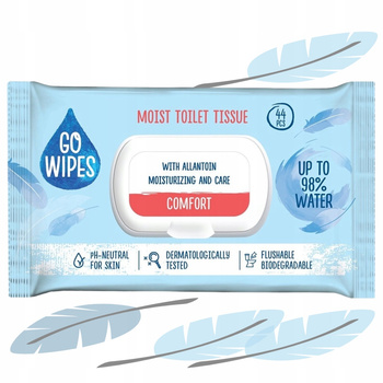 GoWipes Nawilżany Papier Toaletowy Comfort 98% Wody z Alantoiną 44 Sztuk