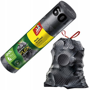 Jan Niezbędny Magnum Flex Strong Czarne Worki Na Śmieci 60l z Taśmą 10 szt